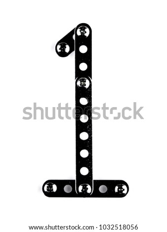 Math playing: Figure 1 is built with a children's designer, with the effect of black shiny steel, a slight slope. Isolated on white with shadows
