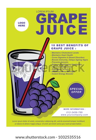 Fruit juice flyers with grape juice decoration. Vector template