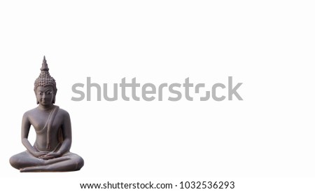 Seated and opened eyes buddha statue isolated on white background