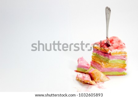 Crape cake and white background Royalty-Free Stock Photo #1032605893
