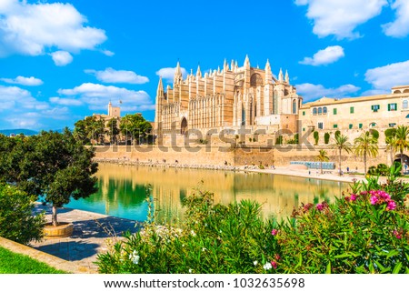 The gothic Cathedral La Seu at Palma de Mallorca islands, Spain Royalty-Free Stock Photo #1032635698