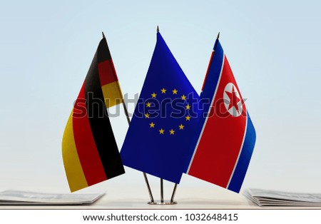 Flags of Germany European Union and North Korea