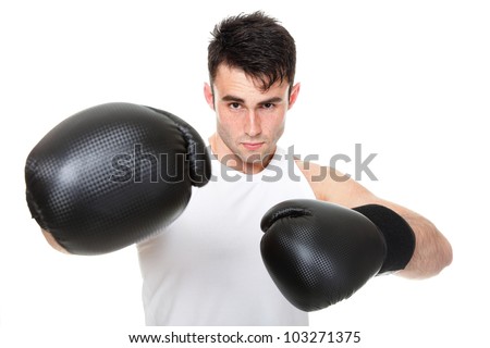 Sport health studio picture from a young boxer isolated on white