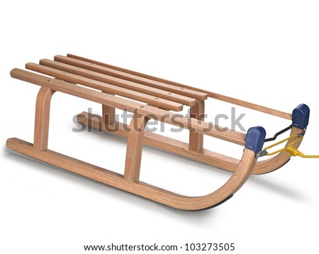 wooden sledge on white, clipping path