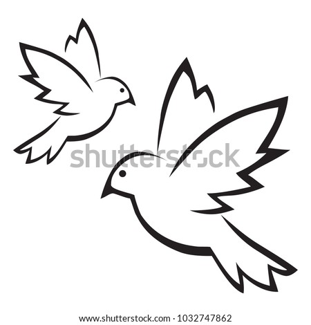 Vector illustration of two birds on a white background. Flat design.