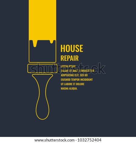 Hand tools for home renovation and construction. Linear House repair poster. Vector illustration and template. Royalty-Free Stock Photo #1032752404