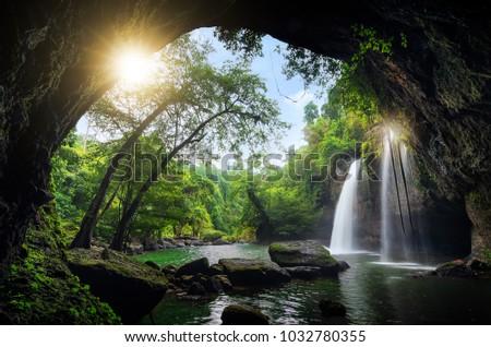 Heo Suwat Waterfall Khao Yai National Park in Thailand.