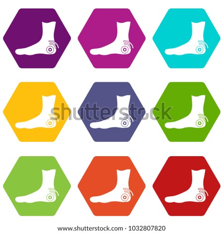 Foot heel icon set many color hexahedron isolated on white vector illustration
