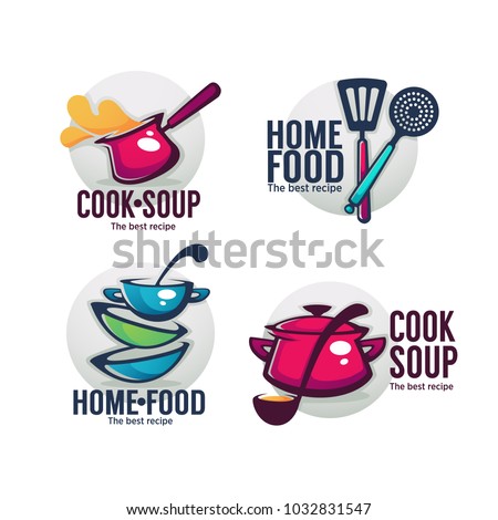 cook soup and home food, vector collection of bowl full of tasty soup for your menu, logo, emblems and symbols Royalty-Free Stock Photo #1032831547
