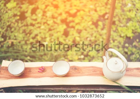 ceramic clay, coffee cup and tea ceramic pot