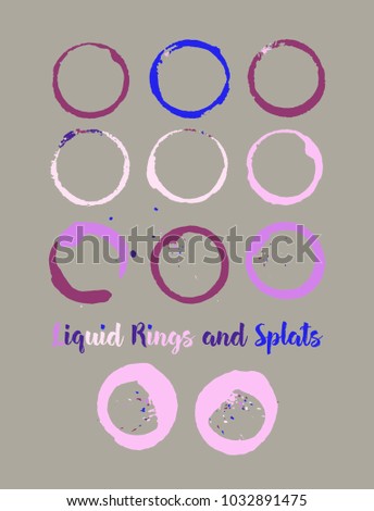 Coffee Shop Logo Element. Round Borders, Vintage Female Purple Frames. Vector Cup or Mug Stains and Marks. Cool Funky Graffiti Textured Banners, Buttons, Coffee Shop Logo or Ads Design, Stamp Element.