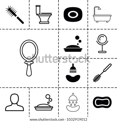 Bathroom icons. set of 13 editable filled and outline bathroom icons such as soap, shower, man, mirror, toilet
