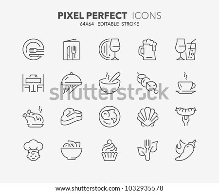 Thin line icons set of restaurant and menu options. Outline symbol collection. Editable vector stroke. 64x64 Pixel Perfect. Royalty-Free Stock Photo #1032935578