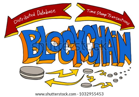 An image of a Blockchain Technology Text Drawing isolated on white.