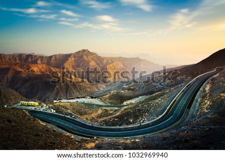 Jabal Jais the highest mountain in the UAE, home of the longest zip line in the world Royalty-Free Stock Photo #1032969940