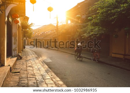 Beautiful early morning at street in Hoi an ancient town