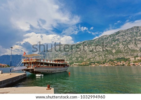 Pleasure craft in a retro style in the sea. Kotor bay. Montenegro 