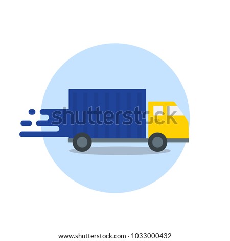 Truck in motion. Express delivery. Fast shipping isolated on white background. Vector Flat Icon