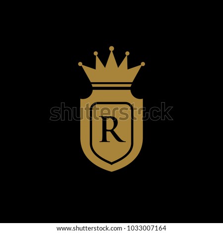 king royal,crown, r letter logo gold black,luxury brand,hotel,fashion, shield logo, icon, design vector logo template