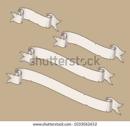 Vector illustration of age old papyrus or parchment ribbons. Four sizes Set neatly layered and labeled with Global Colors for variations and easy editing