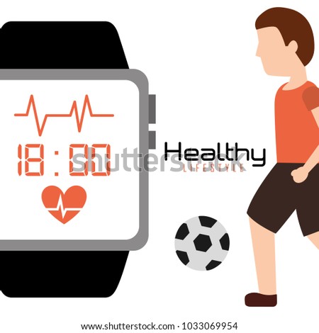 healthy lifestyle man with soccer ball and smart watch app
