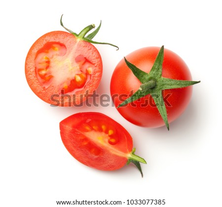 Cherry tomatoes isolated on white background. Top view
 Royalty-Free Stock Photo #1033077385