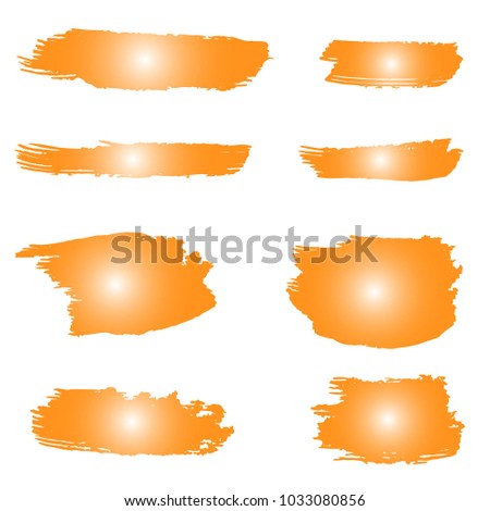 Set of Hand Painted Orange Brush Strokes. Summer Vector Grunge Brushes. Vector Frame For Text Modern Art Graphics For Hipsters.  Dirty Artistic Creative Design Elements. Perfect For Logo, Banner.