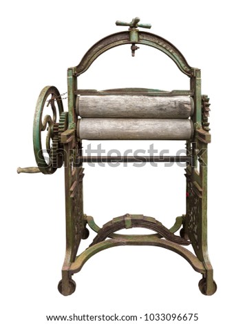 Isolated Vintage Laundry Mangle (Press) With Clipping Path On White Background Royalty-Free Stock Photo #1033096675