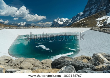 Spectacular view of the mountain Jungfrau and the four thousand meter peaks in the Bernese Alps from Greendeltwald valley, Switzerland Royalty-Free Stock Photo #1033136767