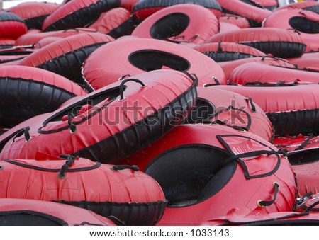 Large Group of Snow Tubes at tubing park