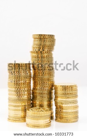four gold towers made out of gold coins