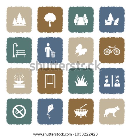 Park And Outdoor Icons. Grunge Color Flat Design. Vector Illustration.