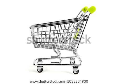 Side view of empty trolley on studio, isolated on white background
