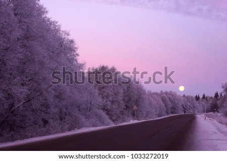 frozen road and moon by twilights
