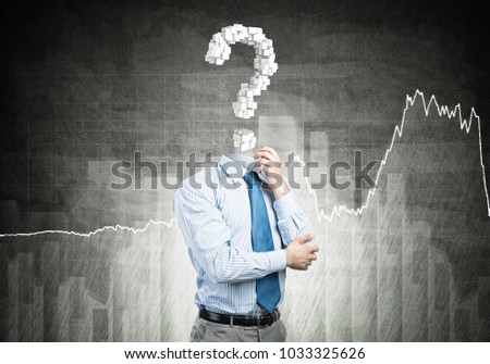 Faceless pensive businessman with question mark instead of head