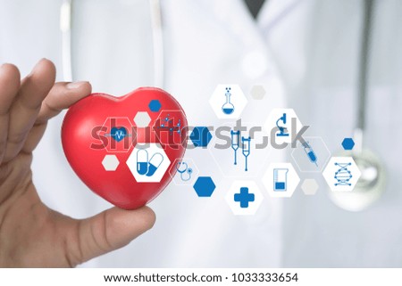Medicine doctor red heart medicine pharmacy medical technology network computer interface as concept