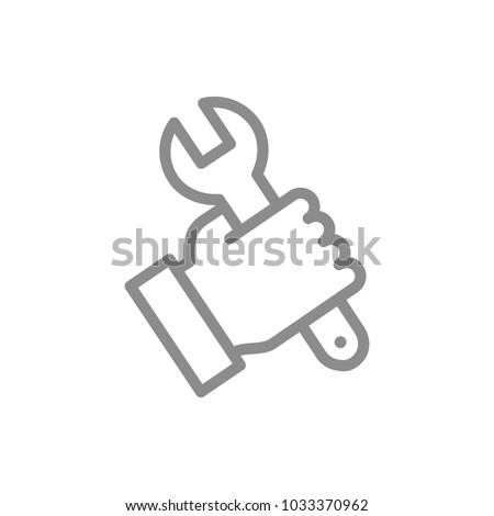 Simple wrench, spanner in hand line icon. Symbol and sign vector illustration design. Isolated on white background Royalty-Free Stock Photo #1033370962