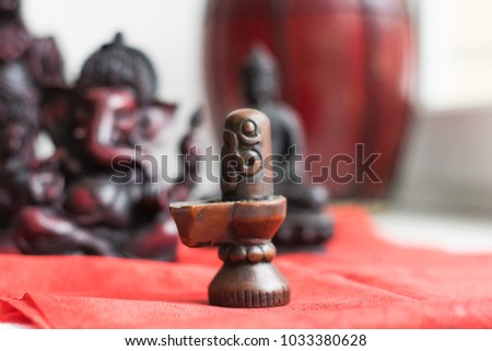 Religious figures of indian gods. Objects of cult for praying and doing mantra meditation. Ganesha, Vishnu, Shiva, Parvati, Brahma, Buddha, Budda and others