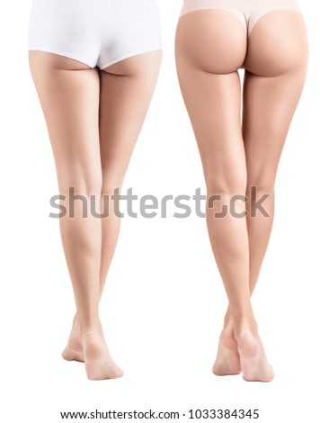 Female buttocks before and after sport and properly food.