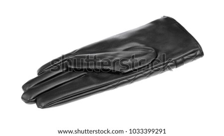 Black Winter Leather Gloves isolated on white background.