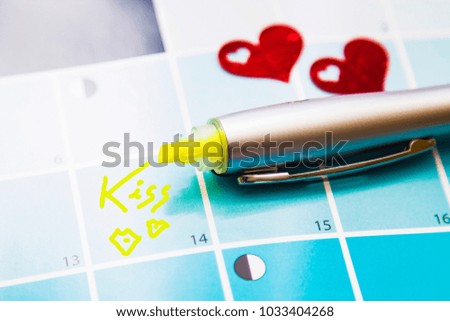concept of valentines, calendar with february 14 marked and text
