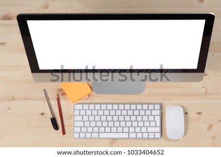 office desktop with a computer, copy space and clipping path