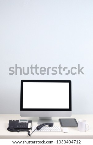 office desktop with a computer, copy space and clipping path