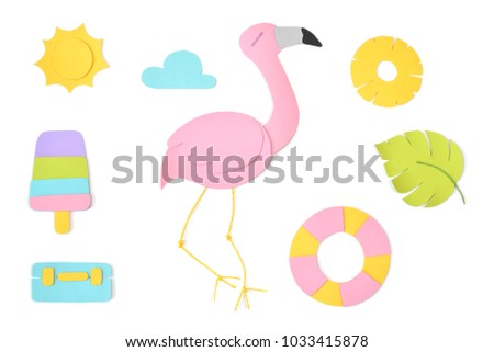 Tropical set paper cut on white background - isolated