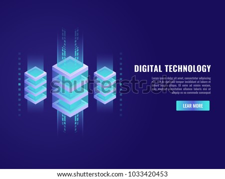 Concept of big data processing, energy station of future, server room rack, data center isometric vector illustration   Royalty-Free Stock Photo #1033420453