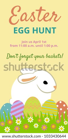 Easter Hunt invitation card with easter eggs and bunny