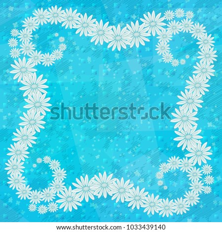Frame from Flowers on Abstract Blue Background. Vector