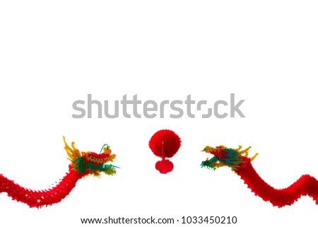 Two dragons fight for red chinese lantern