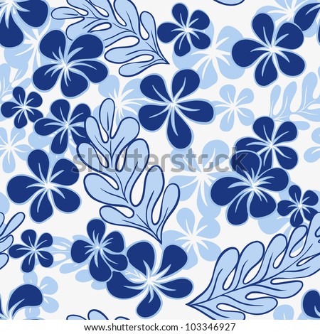 Blue Tropical Flowers Pattern