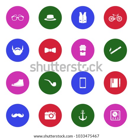 Hipster Icons. White Flat Design In Circle. Vector Illustration. 